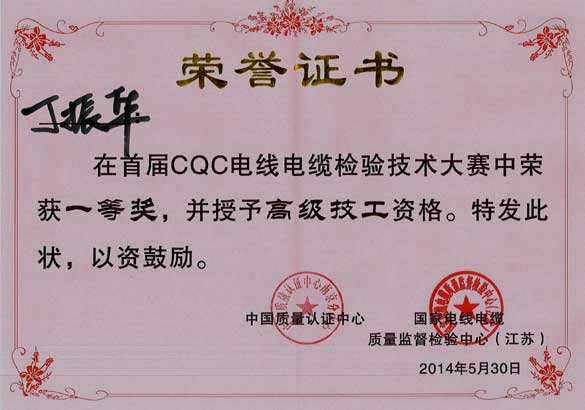 必发电缆员工在首届CQC电线电缆磨练手艺大赛中获佳绩