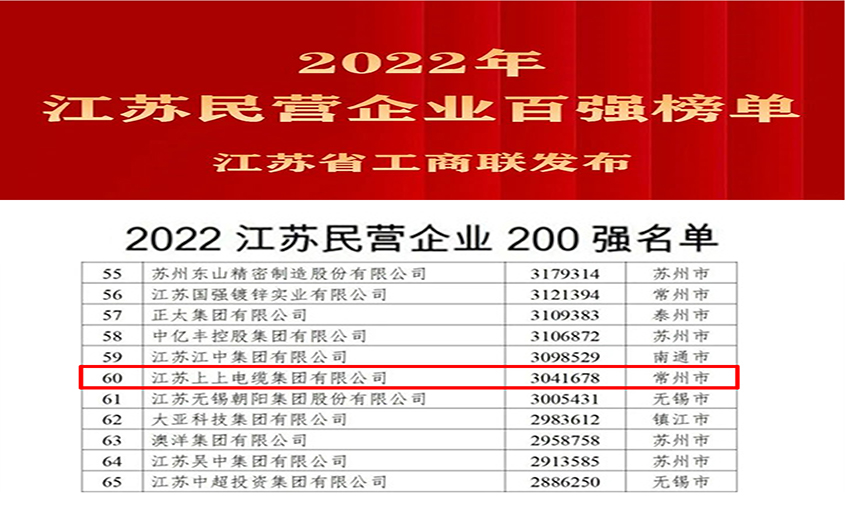 必发电缆荣登2022年江苏民企百强三大榜单